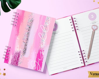 DAILY AGENDA 2024 PRINTABLE / A5 Half Letter / in Spanish / daily agenda / pink and black / 2024 / female agenda