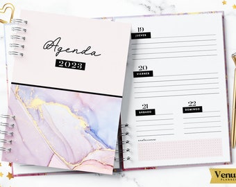 AGENDA 2024 PRINTABLE / A5 Half Letter / in Spanish / weekly view agenda / pink and black / 2024 / basic minimalist agenda