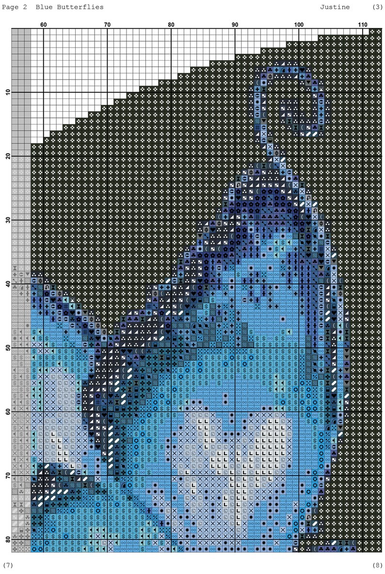 Flower and Butterfly Cross Stitch Pattern, Blue Butterflies Instant