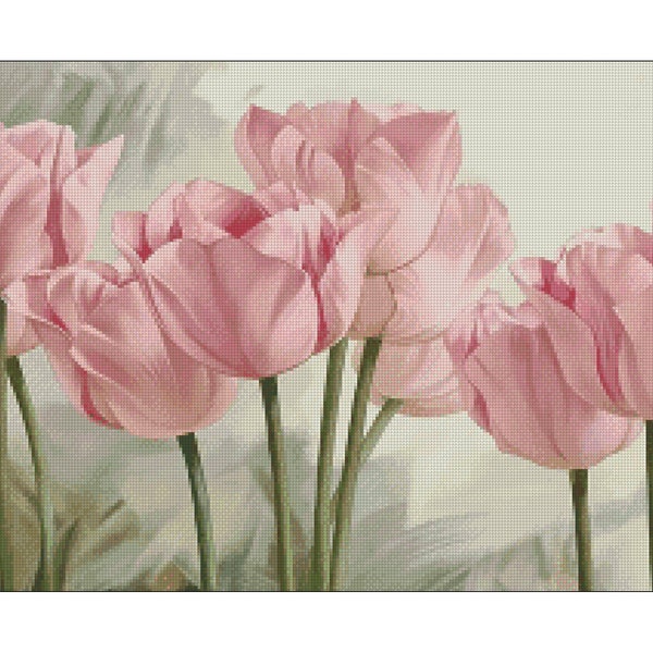 Tulips Cross Stitch Pattern, Pink Flowers Instant Download PDF, Counted Cross Stitch, Pattern Keeper