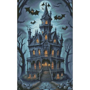 Halloween House Cross Stitch Pattern, Haunted House Instant Download PDF, Counted Cross Stitch, Pattern Keeper, Saga