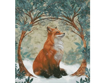 Winter Fox Cross Stitch Pattern, Fox Instant Download PDF, Counted Cross Stitch
