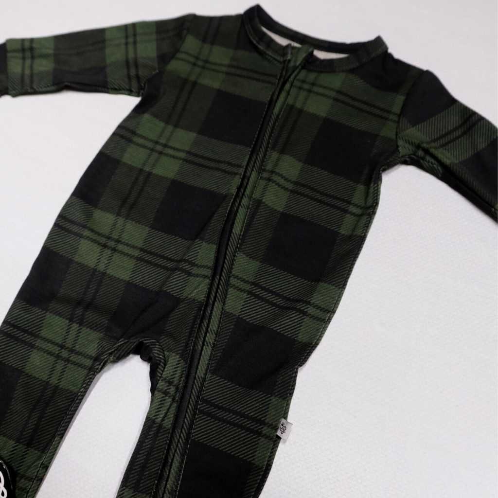 Christmas Matching Pajamas (Green Plaid Bamboo Viscose Pookie Jamas Zipper Footies)