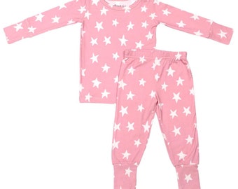 Pink Stars Two-Piece Bamboo Viscose Pajamas