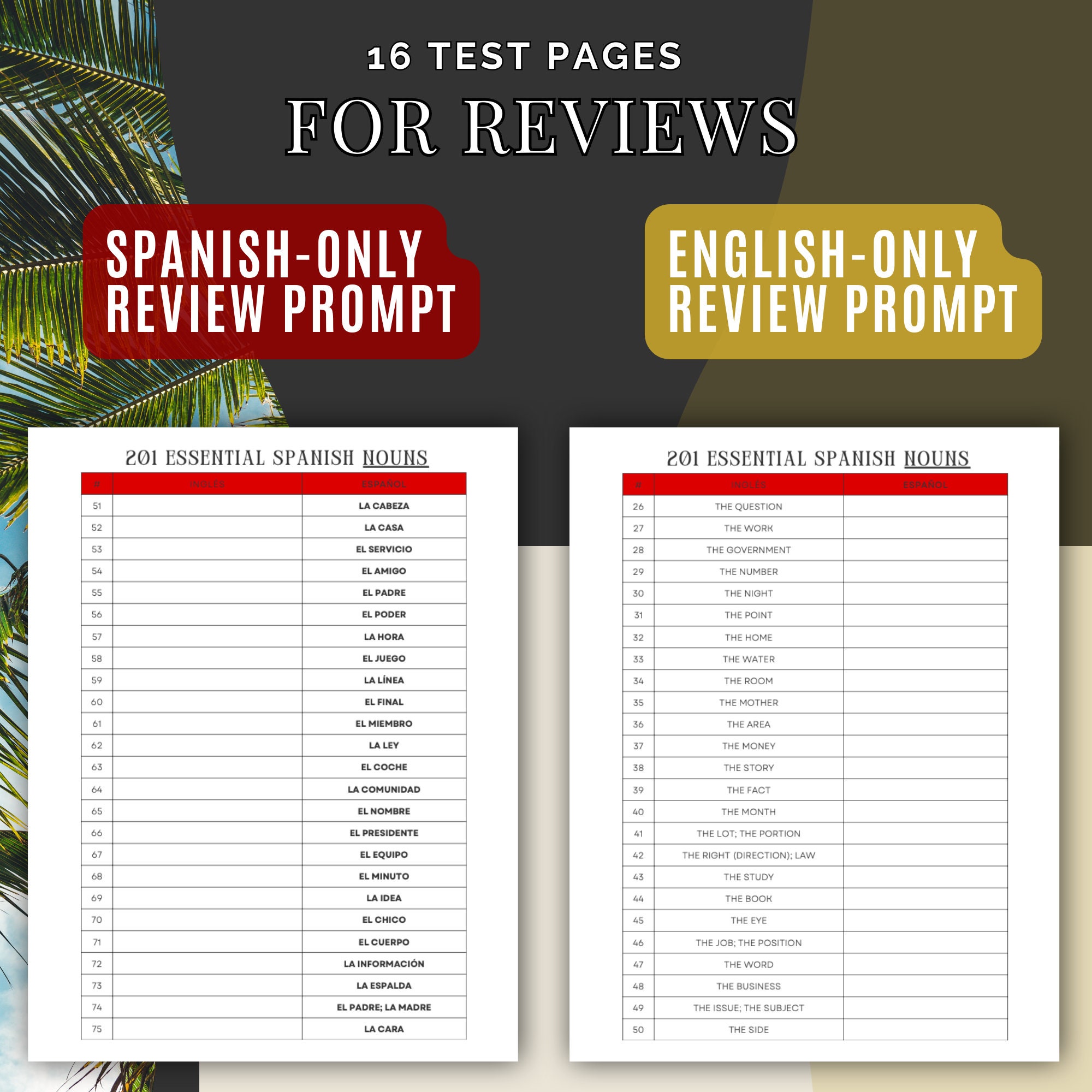 Learn Spanish 201 Essential Nouns Homeschool Vocabulary & Worksheets ...