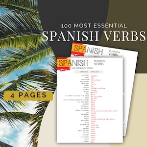100 Most Essential Spanish Verbs, High Frequency Vocabulary List, Instant Digital Download, Spanish Language Learning Study Guide