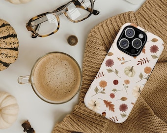 Floral Pumpkin Phone Case, Autumn Leaves Design