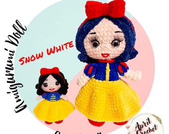 白雪姫のプリンセス、あみぐるみかぎ針編み人形の英語PDFパターン。ベルベット糸を使用。