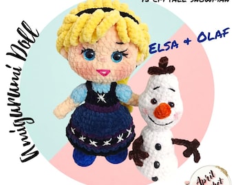 Elsa and Olaf Amigurumi Crochet Patterns. With Velvet yarn. Frozen Toys English PDF tutorial