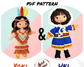 COMBO crochet amigurumi doll pattern PDF - ENGLISH - Eskimo Uki and Inuit Yoki dolls patterns