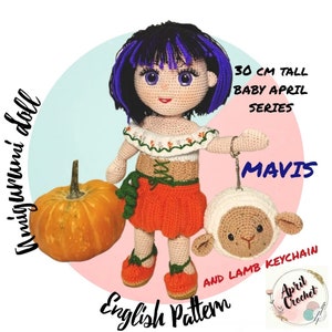 Mavis the Amigurumi Crochet Doll English PDF Pattern. 30 cm tall. The Halloween baby of the Baby April series. With removable bustier, skirt