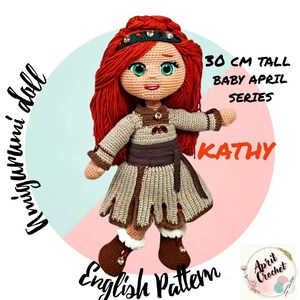 Kathy the Amigurumi Crochet Doll English PDF Pattern. 30 cm tall. The red haired baby of the Baby April series. with winter costume