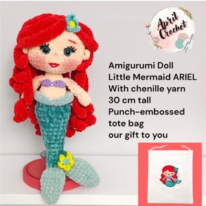 Muñeca de ganchillo de la princesa Ariel: Juguete amigurumi de terciopelo. 30 cm de altura. imagen 1