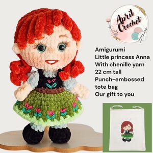 Anna Crochet Doll: Velvet Amigurumi Princess Toy 22 CM tall afbeelding 1