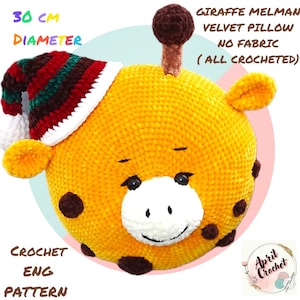Amigurumi Crochet Giraffe Pillow English PDF Pattern: Melman with Christmas Hat