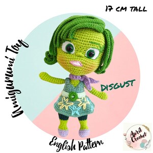 Disgustt Amigurumi crochet toy pattern for lovers of &#39;Inside Out&#39;, English PDF, Instant download. 17 cm tall. With cotton yarn