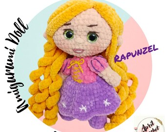Rapunzel princess Amigurumi Crochet Doll English PDF Pattern. No-Sew. With Velvet yarn.