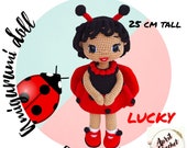 Lucky Amigurumi Crochet Doll Pattern.  With Ladybug costume. English PDF pattern.