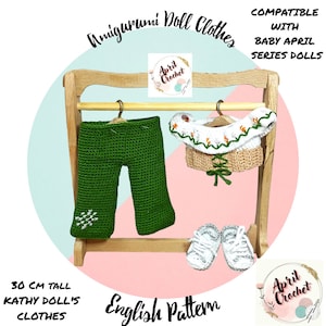 Crochet Doll Clothes English PDF Pattern: 30 cm tall Amigurumi Doll Outfit and Sneakers