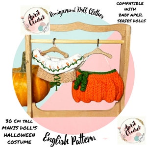 Doll clothes for Crochet Lovers, English pattern PDF, crochet pumpkin theme skirt nd blouse,for 30 cm tall Baby April doll