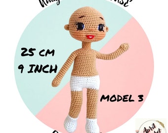 Wzór na szydełkową bazę lalki amigurumi. Wysokość 25 cm. Body dla dziewczynki, instrukcja w formacie PDF.