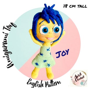 Joyy Amigurumi crochet toy pattern for lovers of &#39;Inside Outt&#39;, English PDF, Instant download. 20 cm tall.Backpack and memories ball pattern