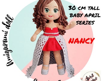 Nancy the Amigurumi Crochet Doll English PDF Pattern. 30 cm tall. The auburn baby of the Baby April series. with removable costume and shoes