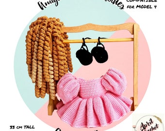 Crochet Doll Clothes English PDF Pattern: Wig, Dress, Sandals for 33 cm ADA Doll
