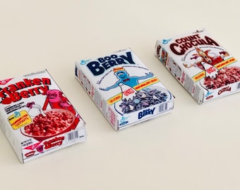 Handmade 3D Cereal Magnets: Retro 80s Cereal Art, Set of 3