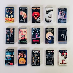 Handmade Halloween/Horror 3D Miniature VHS Movie Magnets, Spooky Home Decor, Movie Room, Man Cave, Valentines Day Present, Cool Retro Art