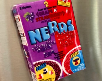 Handmade 3D Nerds Cereal Box Magnet: 80s Nostalgia Art