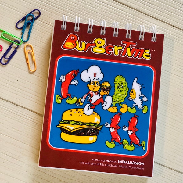 Handmade Atari Burger Time Notebook, Retro Gamer Gift, Unique Office Supplies, 80’s Home Decor