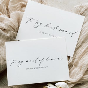 To My Bridesmaid and Maid Of Honour On My Wedding Day Card, Minimalist Bridesmaid Wedding Card, Thank You Bridal Party Card, Off White Iovry, Ellesmere