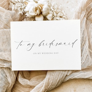 To My Bridesmaid and Maid Of Honour On My Wedding Day Card, Minimalist Bridesmaid Wedding Card, Thank You Bridal Party Card, Off White Iovry, Ellesmere