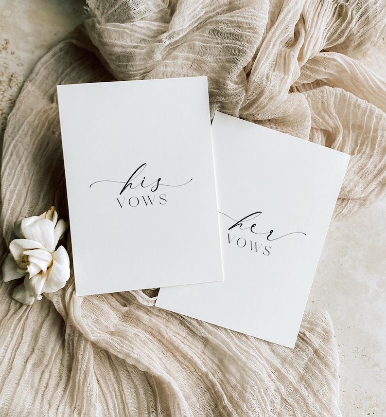 His And Her Vows, Bride and Groom Wedding Day Card Template, Minimalist Wedding Vows Card, Wedding Ceremony Card, Off White Ivory, Ellesmere