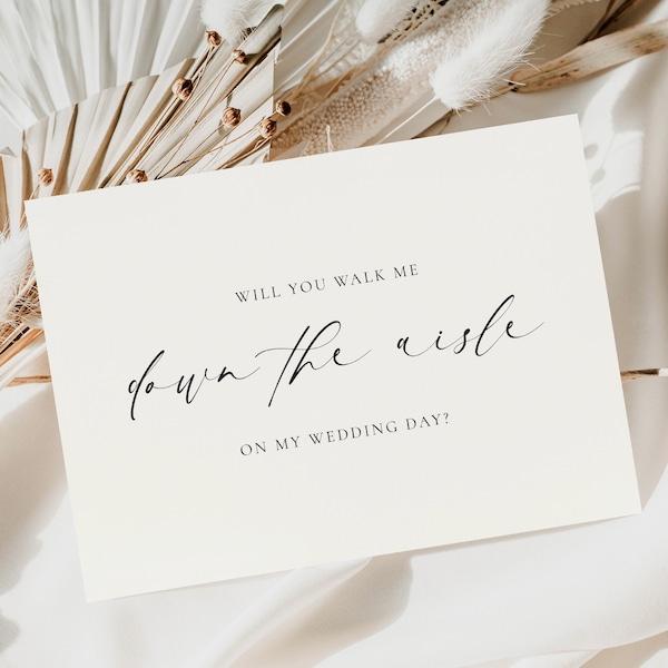 Tarjeta de boda "¿Me acompañas al altar?", Tarjeta de propuesta de matrimonio "¿Me entregas?", Boda minimalista, Blanco roto marfil, Ellesmere