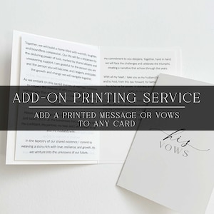 Add-On Printing Service - Add Custom Printed Wedding Vows to Vow Books or a Custom Printed Message To Any Card