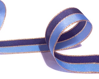 Navy Blue Gold Striped Ribbon, 25mm Wide Stiped Ribbon, Christmas Decorations Craft and Wrap, Bows Presents Wrapping Ribbon