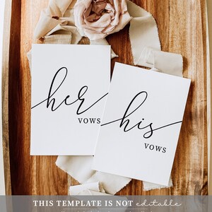 Printable His and Her Vows, Bride and Groom Wedding Day Card Template ...