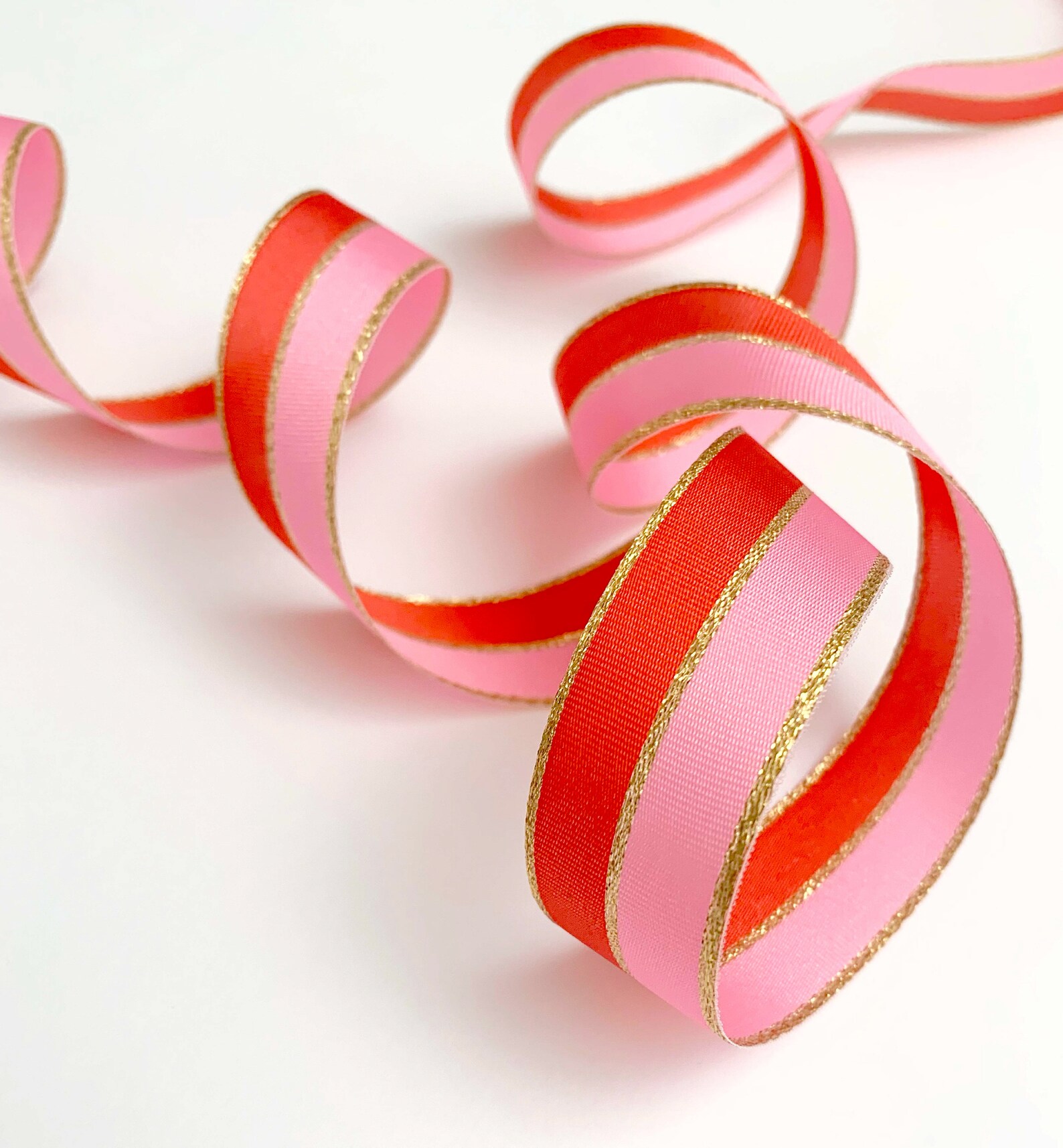 Pink Poppy Red Gold Striped Ribbon, 25mm Wide Striped Ribbon, Christmas ...
