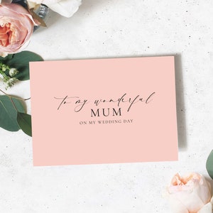 To My Wonderful Mum On My Wedding Card, Minimalist Wedding Day Card Set, To My Mother Wedding Day Card, Rose Pink, Ellesmere