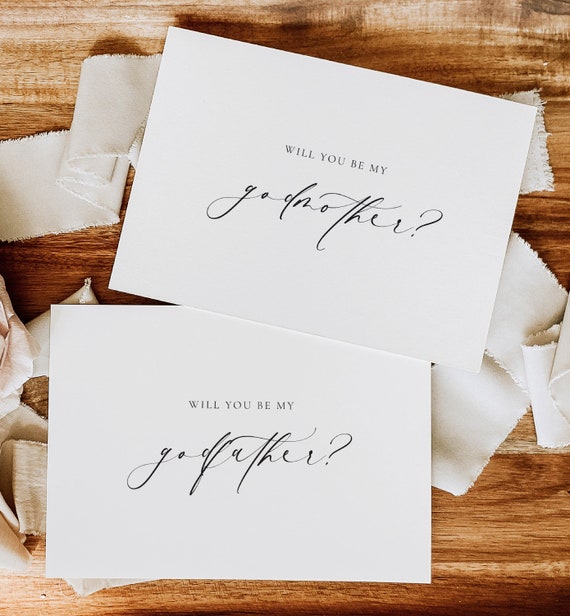 Will You Be My Godmother Godfather Proposal Card, Christening Card, Godparents Proposal Card, Off-White Ivory, Ellesmere