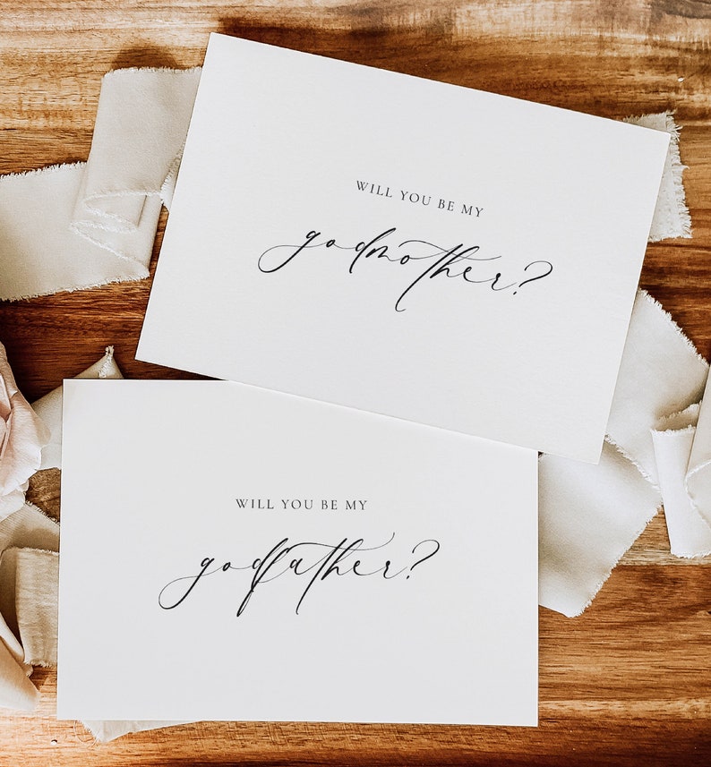 Will You Be My Godmother Godfather Proposal Card, Christening Card, Godparents Proposal Card, Off-White Ivory, Ellesmere