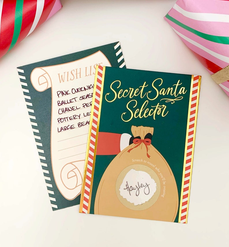 Secret Santa Selector Set of 8 cards, Scratch-off Secret Santa Assignment Cards, Christmas Gift Exchange Game, Christmas, Gift List