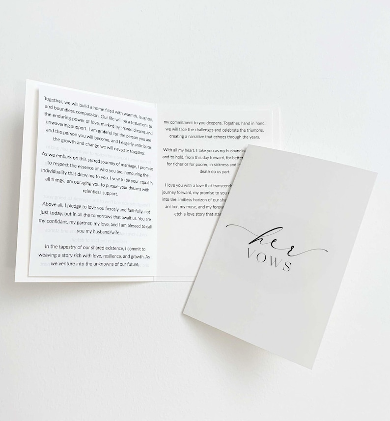 His And Her Vows, Bride and Groom Wedding Day Card, Off White Ivory, Ellesmere 1 x Her (Printed)