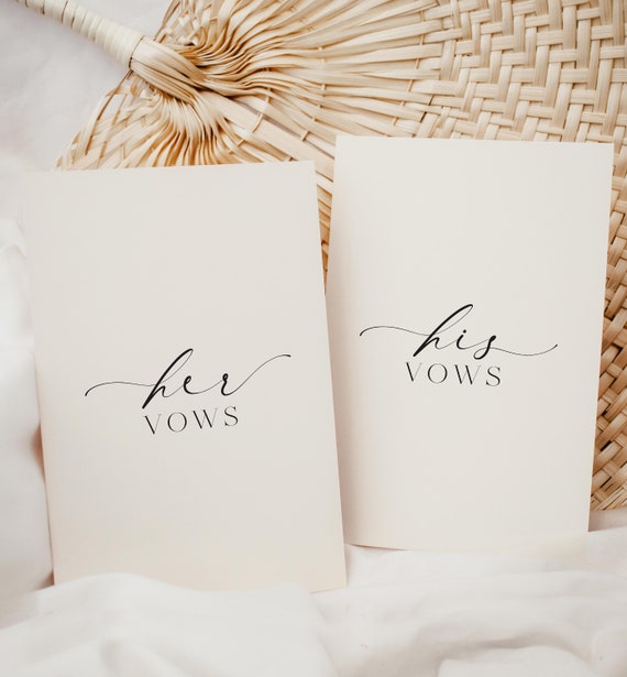 His And Her Vows, Bride and Groom Wedding Day Card, Minimalist Wedding Vows Card, Wedding Ceremony Card, Off White Ivory, Ellesmere