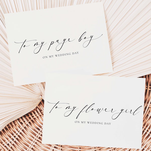 To My Flower Girl and Page Boy On My Wedding Day Card, Minimalist Wedding Card, Thank You Bridal Party Card, Off White Ivory, Ellesmere