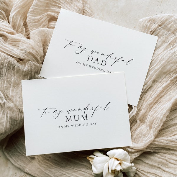 To My Wonderful Mum and Dad On My Wedding Card, Minimalist Wedding Day Card Set, To My Parents Wedding Day Card, Off White Ivory, Ellesmere