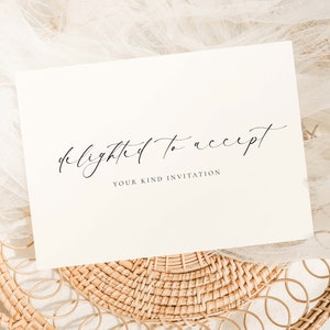Delighted To Accept RSVP Card, Wedding Acceptance Invitation Card, Minimalist Invitation Acceptance Card, Off White Ivory, Ellesmere