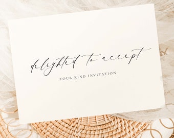 Delighted To Accept RSVP Card, Wedding Acceptance Invitation Card, Minimalist Invitation Acceptance Card, Off White Ivory, Ellesmere